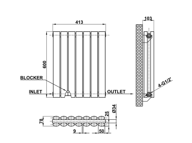 horizontal radiator drawing