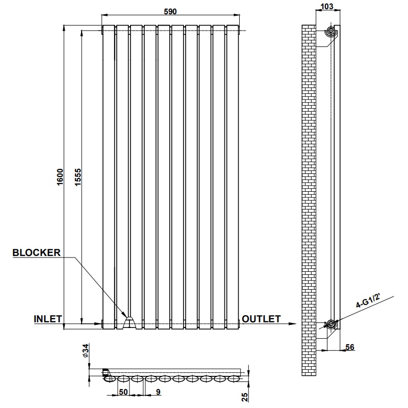 oval <a href='https://www.heating-radiators.com/a/PRODCUTS/Designer_Radiator/2021/1214/168.html' target='_blank'><u>vertical radiator</u></a> drawing