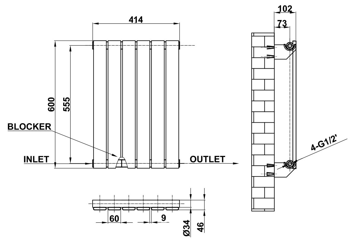 single panel radiator drawing